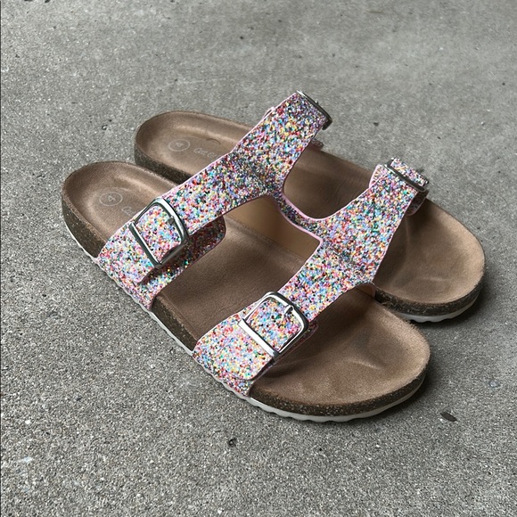 Cat & Jack Other - Cat & Jack rainbow glitter slide sandals girls size 4
